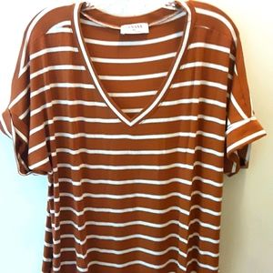 Zenana Stripe Short Sleeve  V-neck Dress